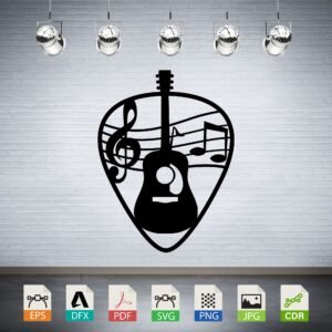 Guitar Pick with Guitar Music Notes Vector - Musical Instrument Decor