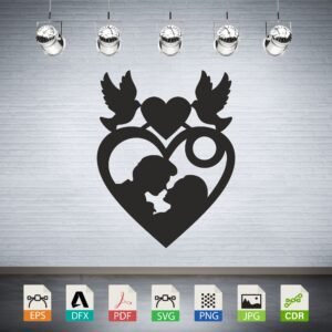 Couple Kissing Heart Doves Vector