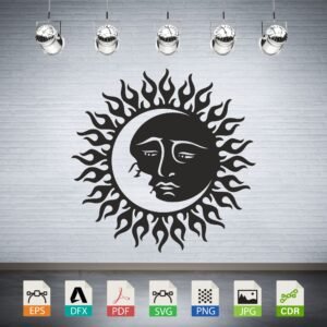 Sun and Moon Wall Art Svg, Sun and Moon Sign Dxf