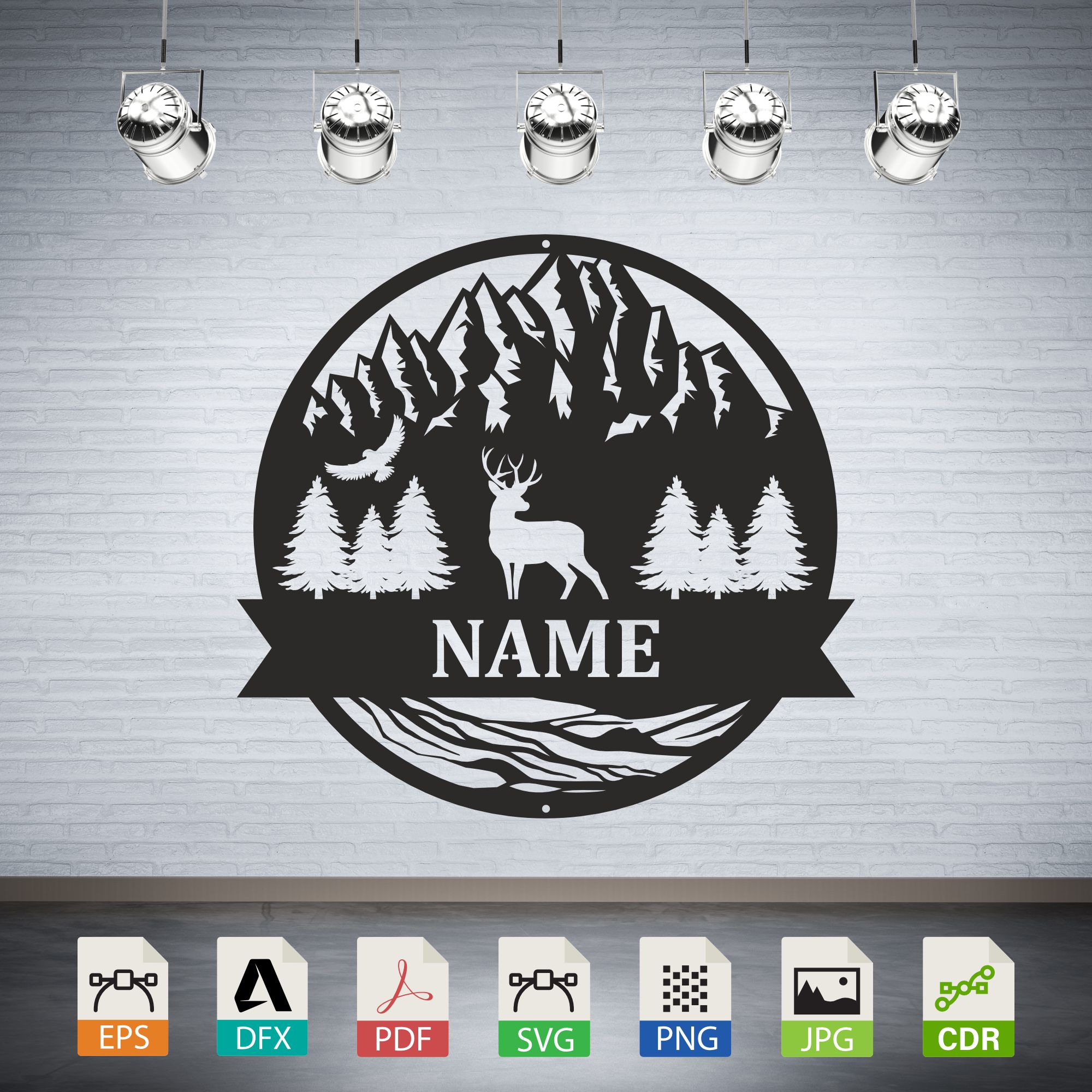 Deer Eagle Mountain Scene Vector