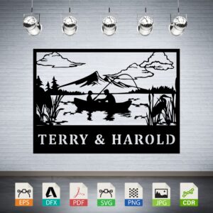 Fishing Boat Lake Heron Scene Vector