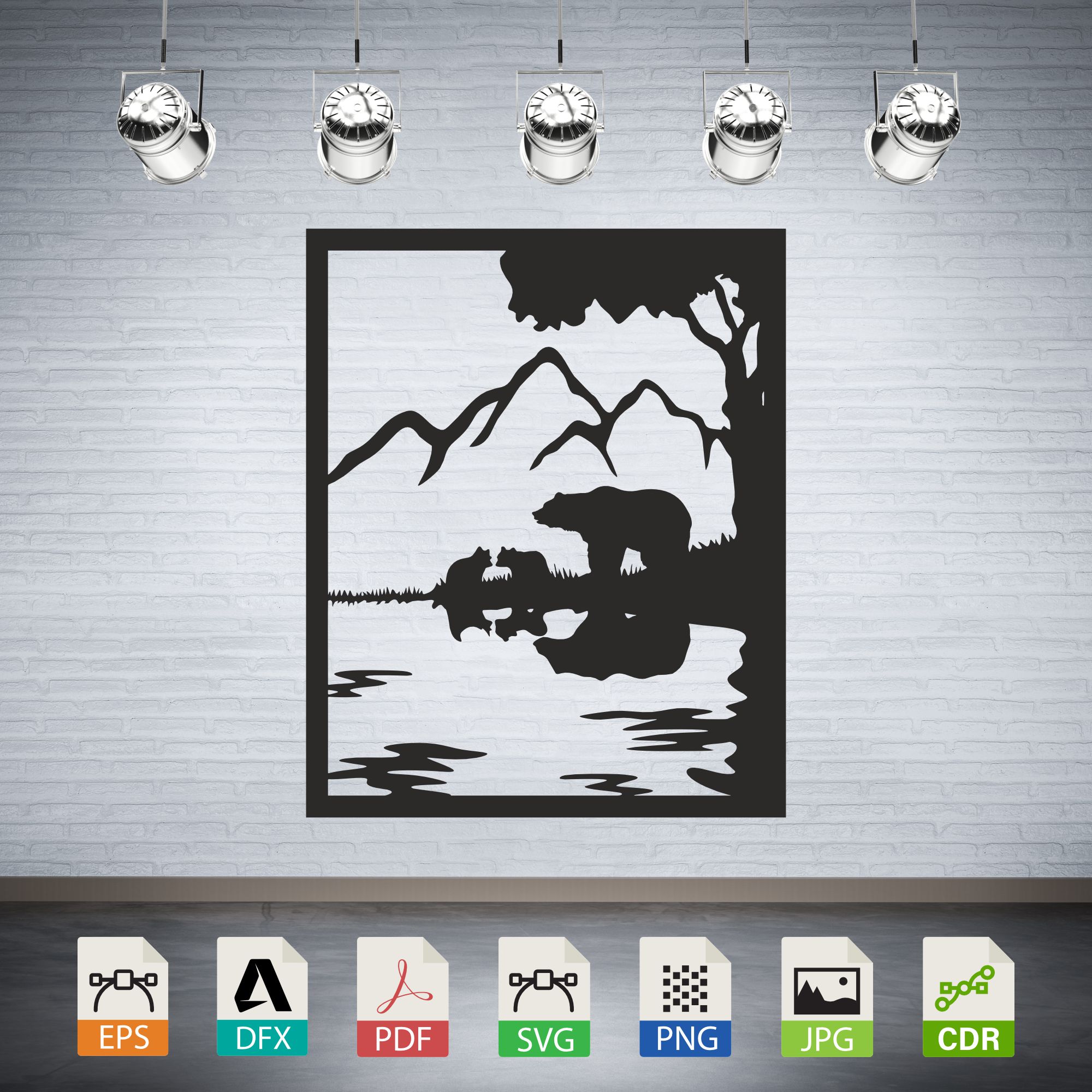 Bear Family Lake Scene Vector