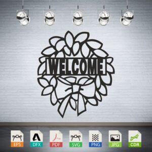 Welcome Wreath with Bow Vector CNC Laser Cut File