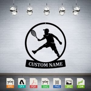 Tennis Player Silhouette Vector - Custom Name Sport Decor