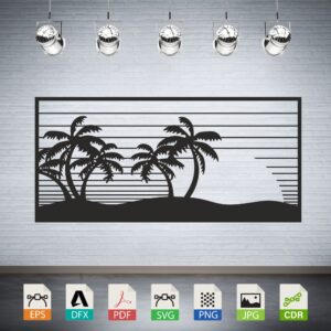 Tropical Palm Trees Sunset Vector CNC Laser Cut File