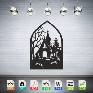 Haunted Church Spooky Scene Vector CNC Laser Cut File