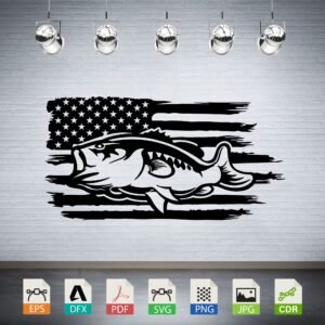 Bass Fish American Flag Distressed Vector CNC Laser Cut File