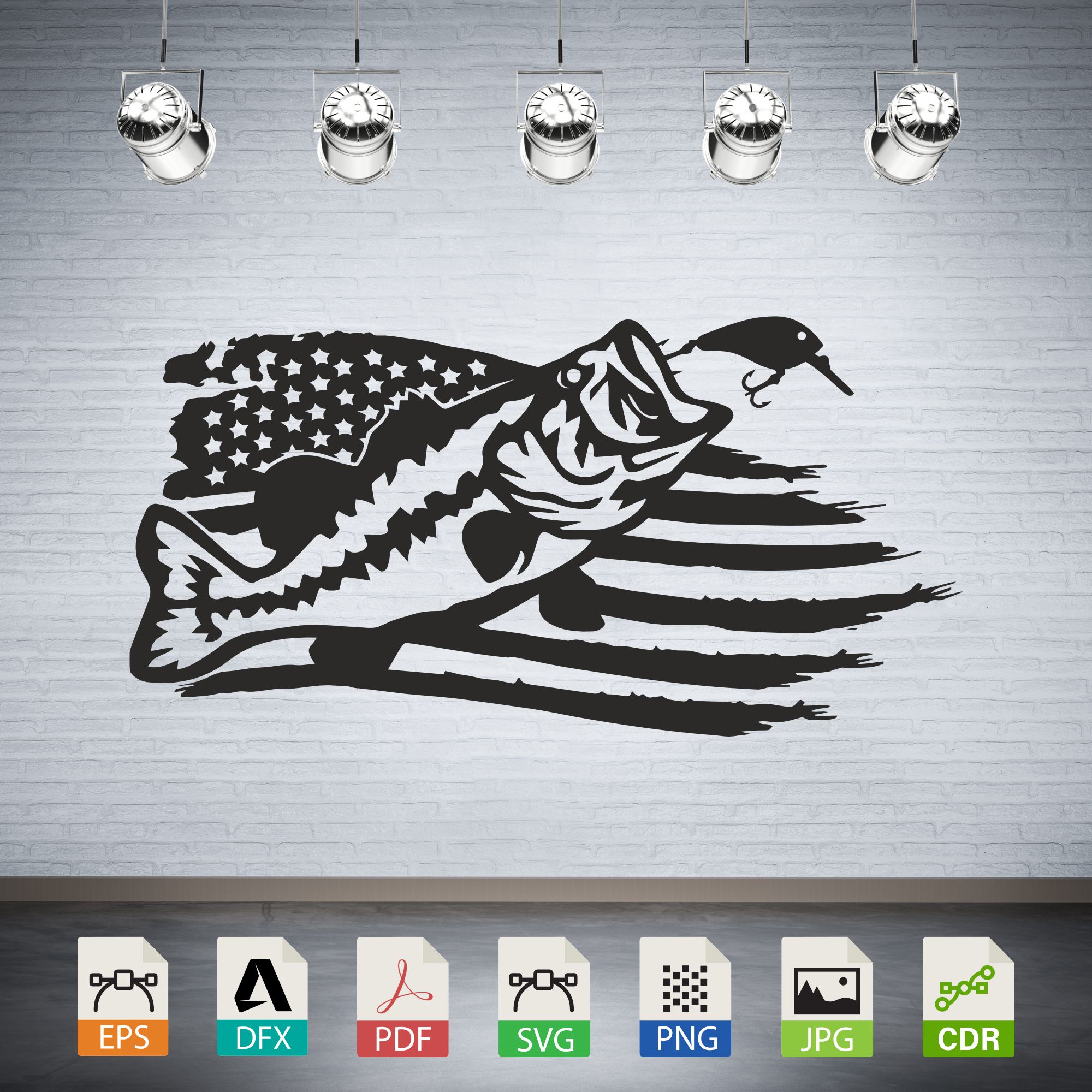 Bass Fish Lure American Flag Distressed Vector CNC Laser Cut File