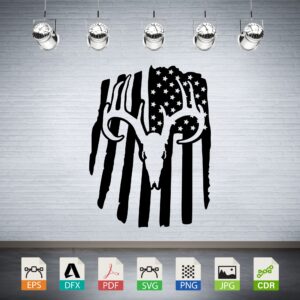 Deer Buck Skull Tattered American Flag Vector CNC Laser Cut File