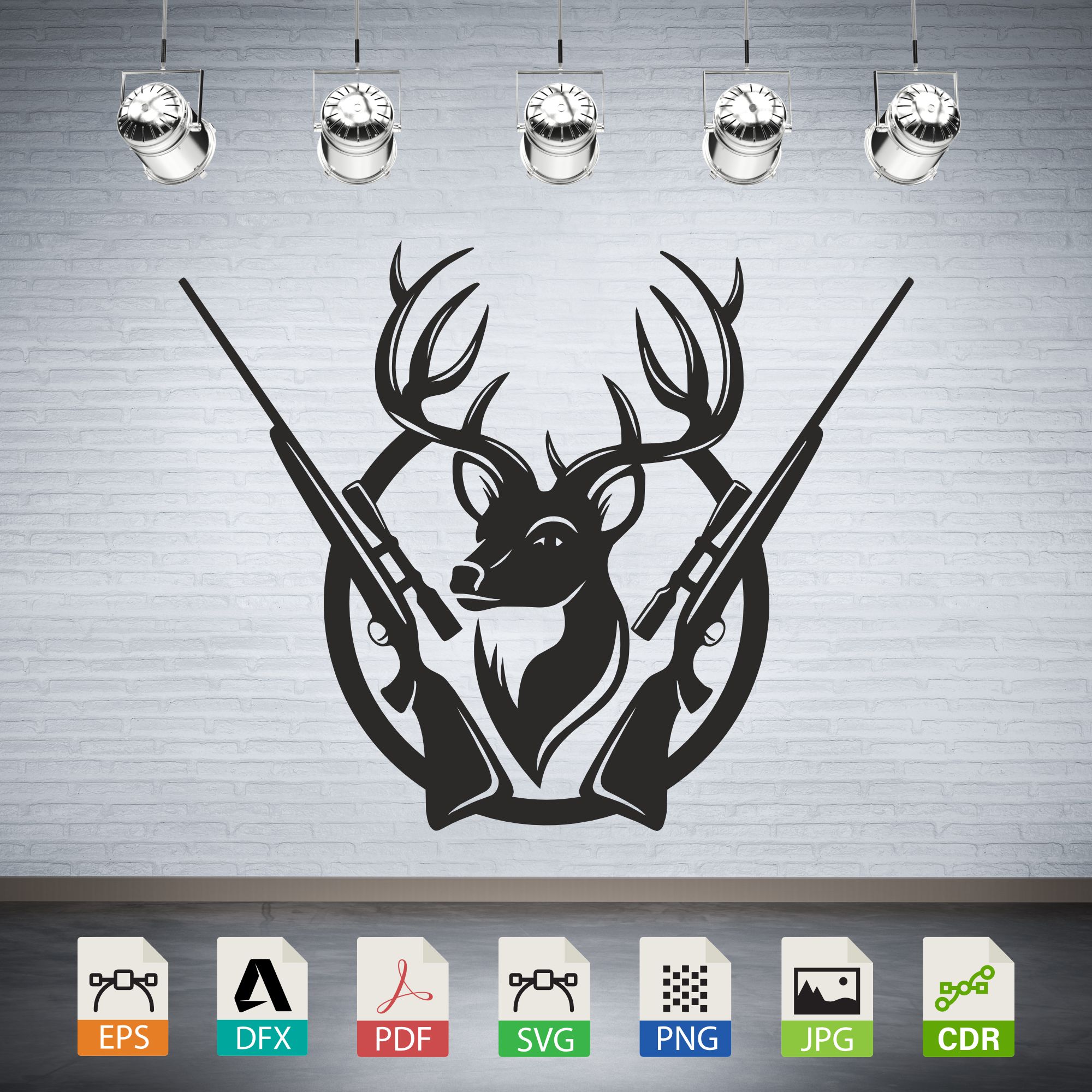 Deer Head with Rifles Hunting Vector CNC Laser Cut File