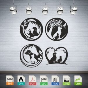 Assorted Horse Dog Cat Circle Designs Vector CNC Laser Cut File