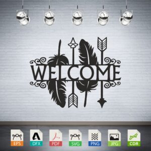 Welcome Feathers Arrows Monogram Frame Vector CNC Laser Cut File