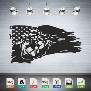 Soldier with Rifle American Flag Distressed Vector CNC Laser Cut File