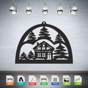 Winter Cabin in Snow Ornament Vector CNC Laser Cut File