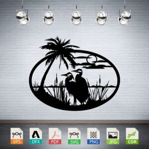 Heron Pair Palm Tree Sunset Vector CNC Laser Cut File