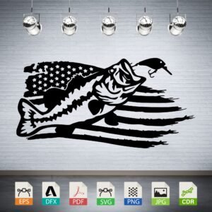 Bass Fish American Flag Lure Vector CNC Laser Cut File