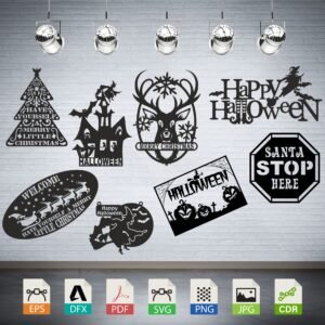 Assorted Halloween Christmas Vector CNC Laser Cut File