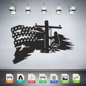 Lineman Climbing Utility Pole American Flag Vector CNC Laser Cut File