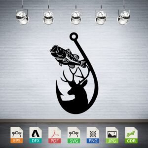 Fishing Hunting Hook Deer Bass Vector - Outdoor Sports Decor