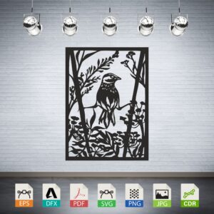 Bird on Branch in Forest Scene Vector CNC Laser Cut File