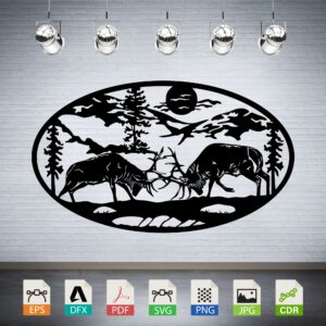 Fighting Elk in Forest Scene Vector CNC Laser Cut File