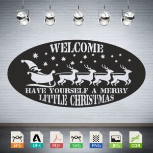 Welcome Santa Sleigh Reindeer Vector CNC Laser Cut File