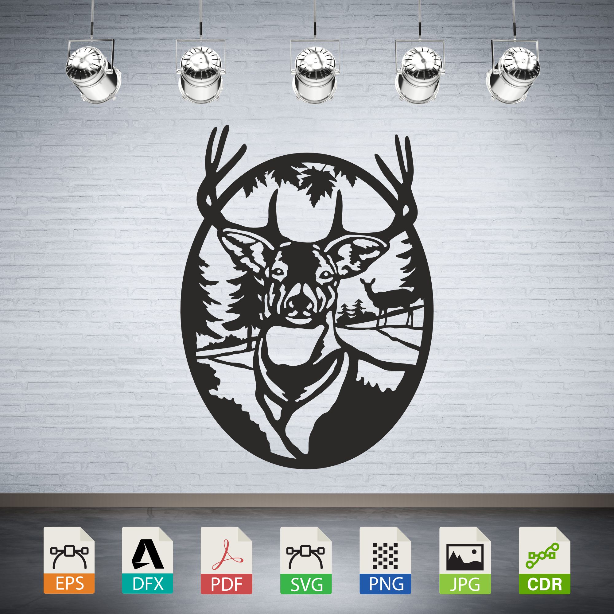 Deer Head Forest Scene Vector CNC Laser Cut File