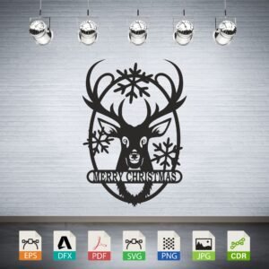 Merry Christmas Deer Antlers Snowflakes Vector CNC Laser Cut File