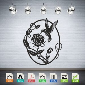 Hummingbird Rose Floral Circle Vector CNC Laser Cut File