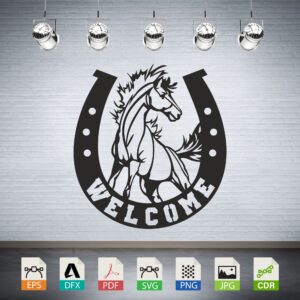 Welcome Horse Horseshoe Vector CNC Laser Cut File