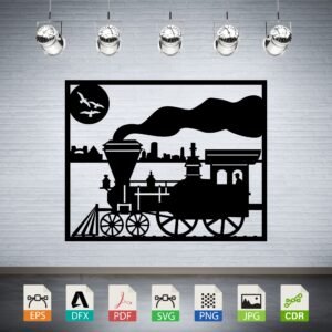 Vintage Steam Train City Scene Vector CNC Laser Cut File