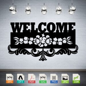 Welcome Floral Swirls Vector CNC Laser Cut File