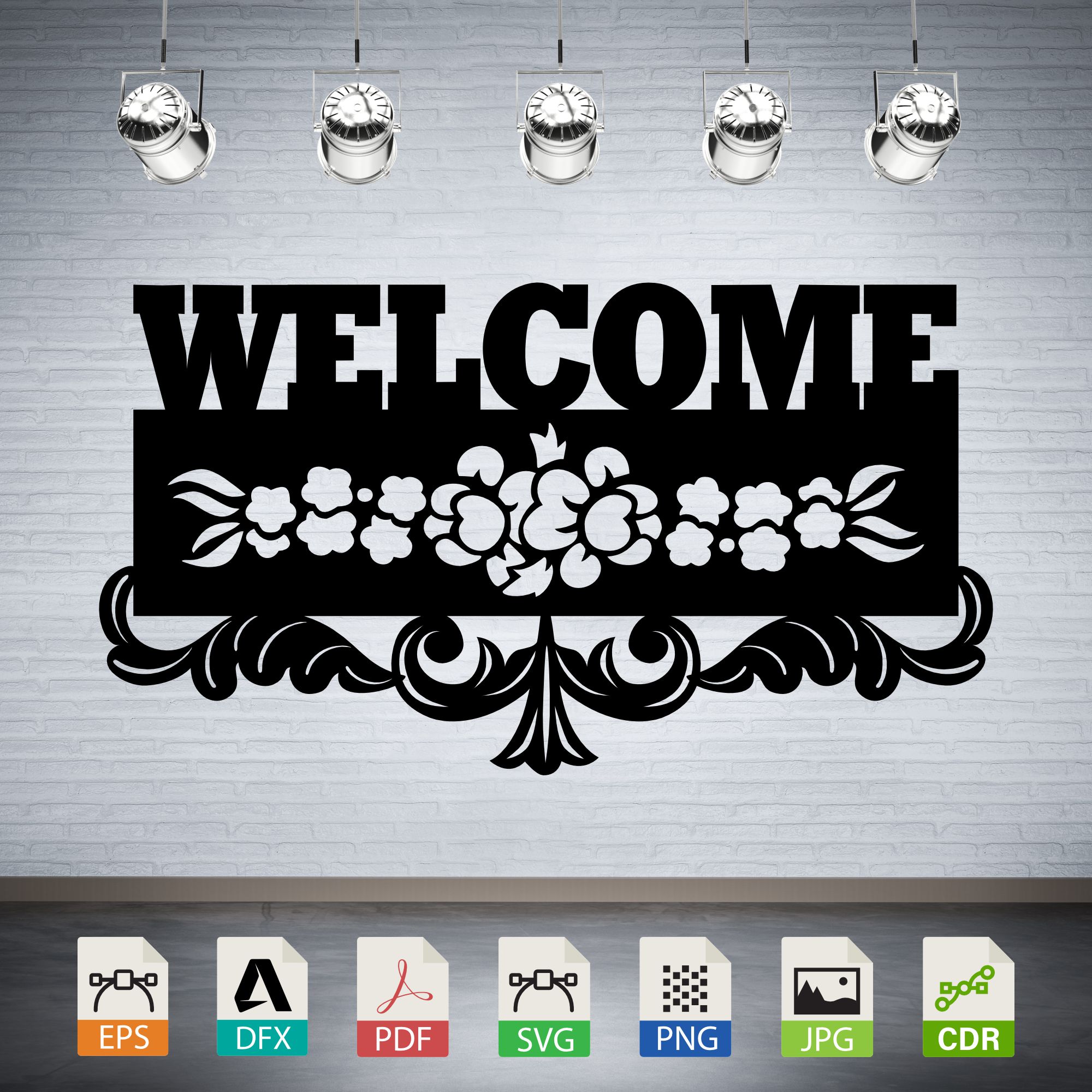 Welcome Floral Swirls Vector CNC Laser Cut File