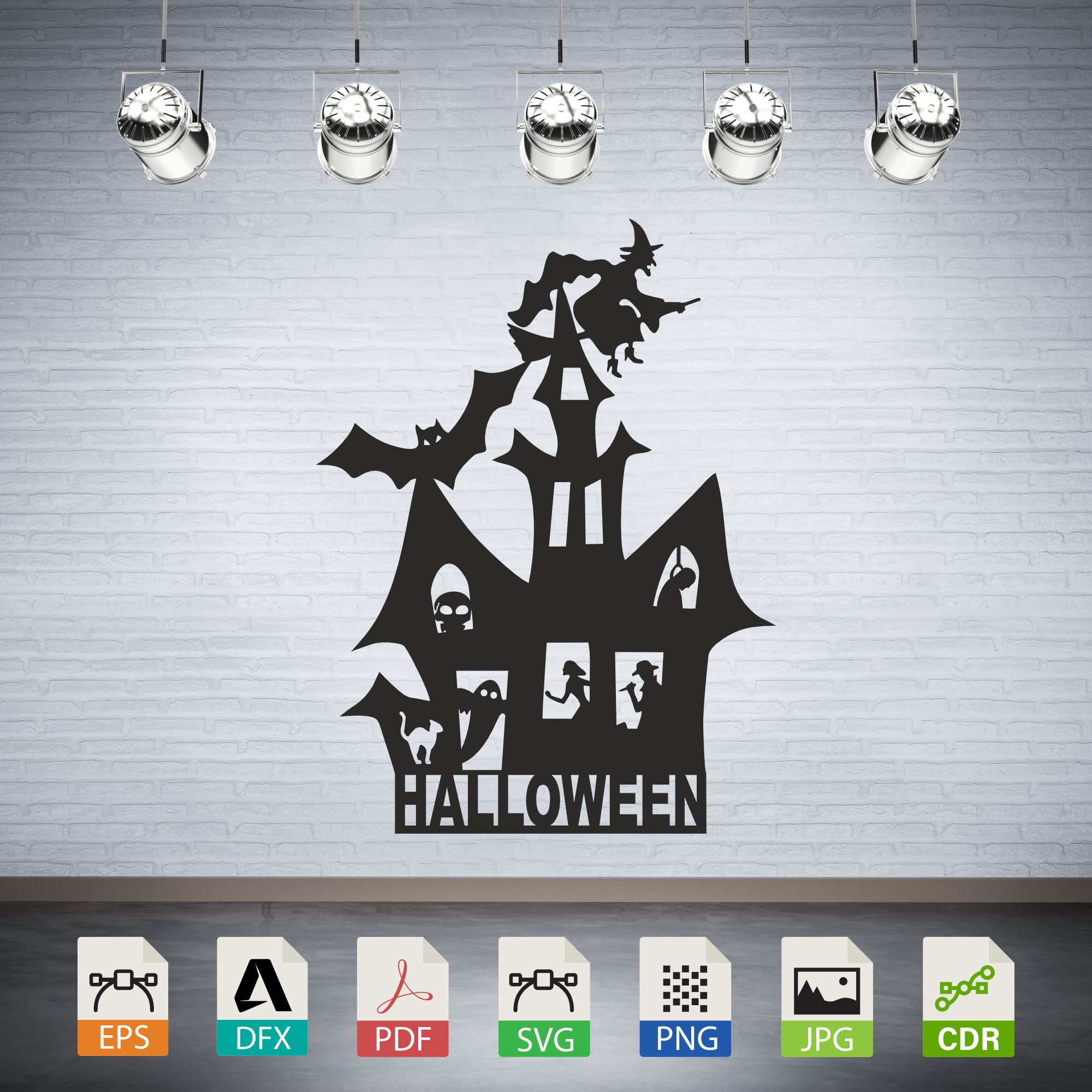 Halloween Haunted House Witch Bats Vector CNC Laser Cut File