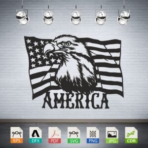 America Eagle Flag Vector CNC Laser Cut File