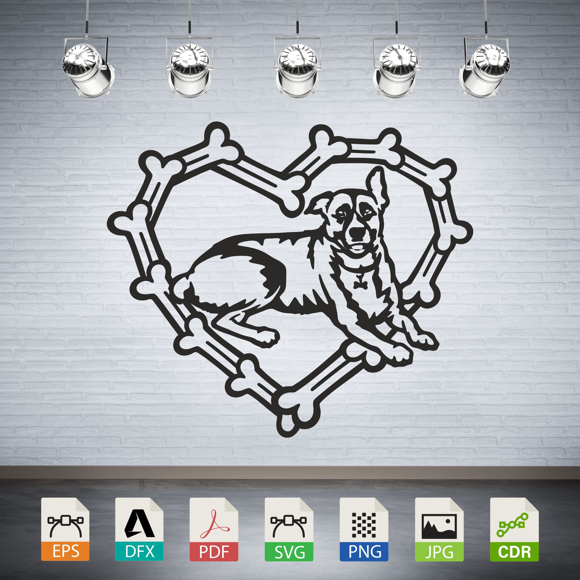 Dog in Heart of Bones Vector CNC Laser Cut File