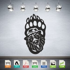 Angry Bear Head Paw Print Vector CNC Laser Cut File