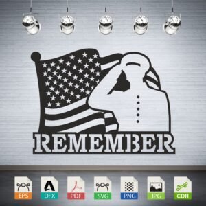 Remember Soldier Saluting American Flag Vector