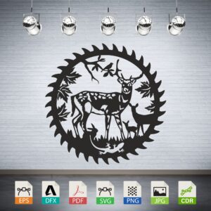 Deer Family in Saw Blade Vector CNC Laser Cut File