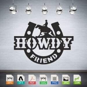 Howdy Friend Cowboy Horseshoe Vector CNC Laser Cut File