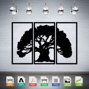 Triptych Tree of Life Vector - Modern Wall Art Decor