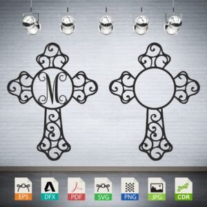 Ornate Cross Monogram Frame CNC Design