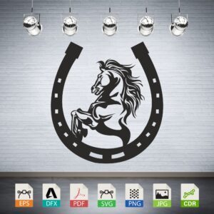 Rearing Horse Horseshoe Silhouette CNC