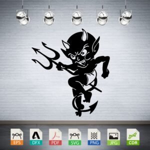 Cartoon Devil Pitchfork Tail Silhouette CNC