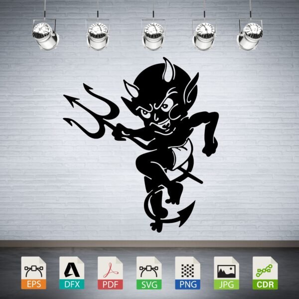 Cartoon Devil Pitchfork Tail Silhouette CNC