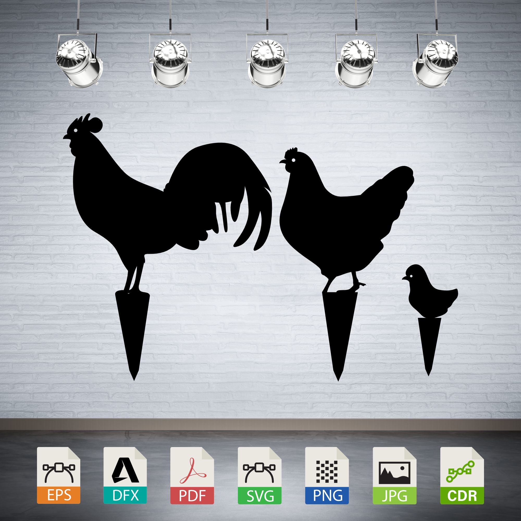 Chicken Rooster Chick Silhouette Stakes CNC