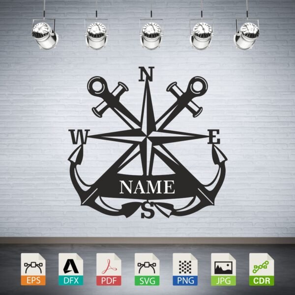 Nautical Compass Anchors Nameplate CNC