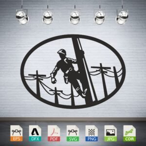 Lineman Climbing Utility Pole Silhouette CNC