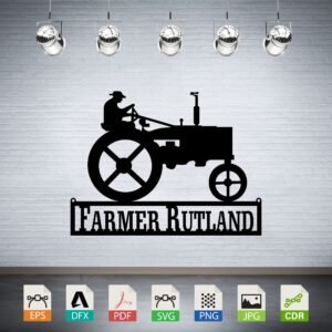 Vintage Tractor Farmer Silhouette Monogram CNC