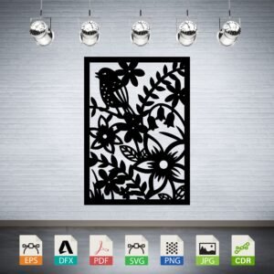 Bird and Flowers Panel Vector - Nature Inspired Decor